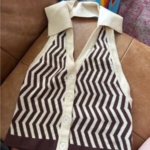 Chevron Patterned Cream and Brown Sweater Vest